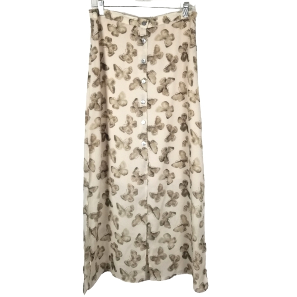 Saks Fifth Avenue Butterfly Print Button Front Maxi Skirt Sheer Y2k Fairy No Tag